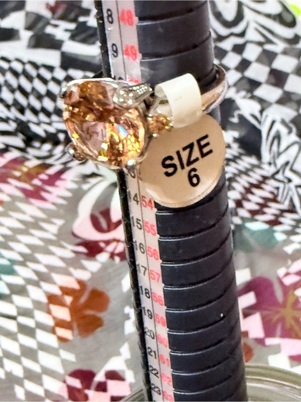 925 stamped silver Ring with Amber Gemstone - Size 6